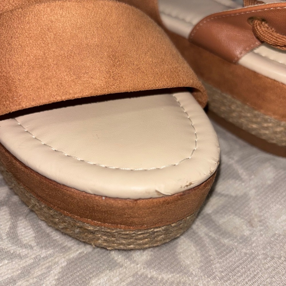Ego Moleca Tan Faux Suede Platform Espadrille Lace Up Sandals - Picture 7 of 12